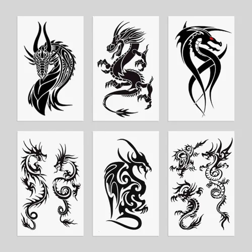 Miniatura 8 de 6 hojas de tatuajes temporales de tatuajes de garra de dragón volador negro, tótem y brazo, tatuajes falsos que se ven reales y duran mucho tiempo