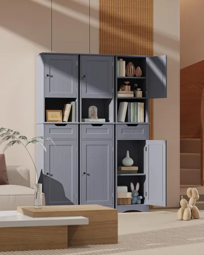 Miniatura 4 de Gizoon Armario de baño de 67 pulgadas de alto, armario de almacenamiento con 2 puertas y cajón, torre de lino estrecha con estantes ajustables