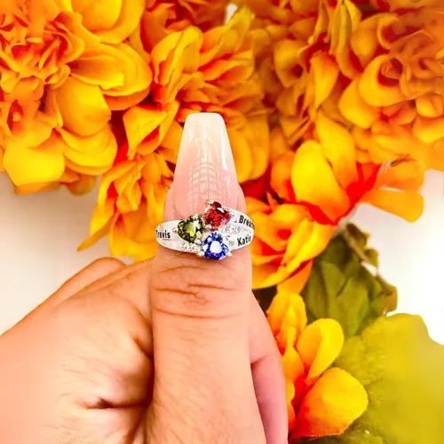 Miniatura 6 de La madre de los anillos con piedras de la fortuna, elija 3 piedras de la fortuna, 3 nombres y 1grabado personalizado