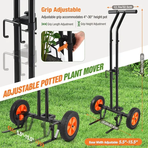 Miniatura 4 de Carrito de plantas con ruedas, carrito de plantas resistente con brazo de agarre ajustable y ventosas para macetas, carrito de mudanza de macetas