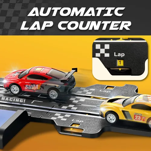 Miniatura 7 de Slot Car Race Track Sets - Juego de pistas de carreras eléctricas, 4 pistas de autos de alta velocidad para niños, auto de control remoto, juguetes