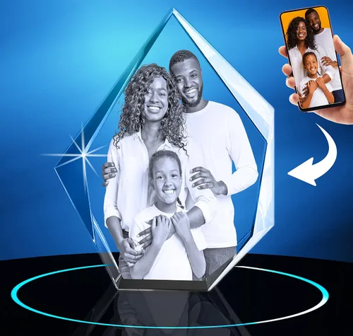 Foto de cristal, personalizada con tu propia foto, imagen grabada con láser, marco de cristal para retrato de iceberg grabado personalizado para