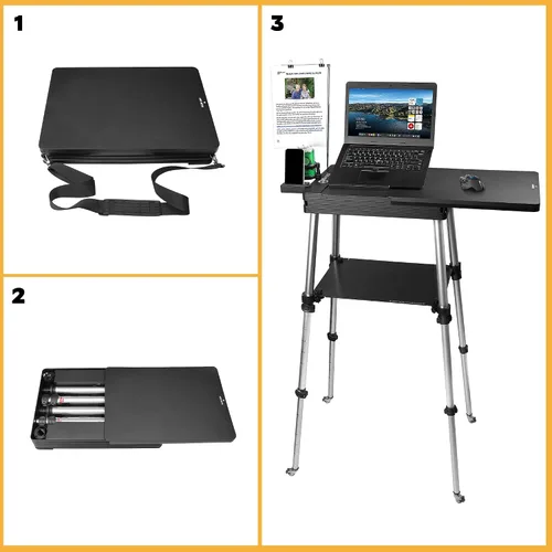 Miniatura 2 de Tabletote Soporte móvil plegable portátil para computadora portátil, altura ajustable de 19 a 49 pulgadas, estación de trabajo con ruedas, diseño