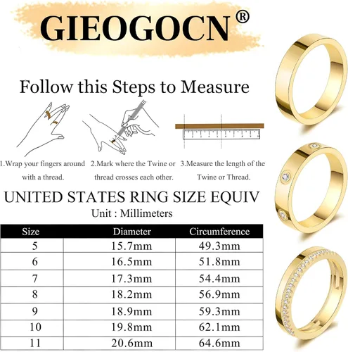 Miniatura 5 de GIEOGOCN Anillos de oro para mujer que no se deslustra, delicados anillos apilables chapados en oro de 14 quilates para mujeres, adolescentes
