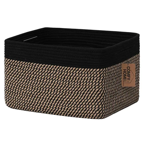 Miniatura 9 de COMFY-HOMI Cesta tejida de cuerda de algodón con asas para estantes, juguetes, libros, cestas de almacenamiento de tela para organizar, organizador