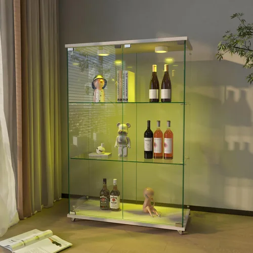 Miniatura 37 de Vitrina de cristal con 3 estantes con 2 puertas, vitrina de cristal transparente para sala de estar, dormitorio, 49.49 x 31.77 x 14.37 pulgadas