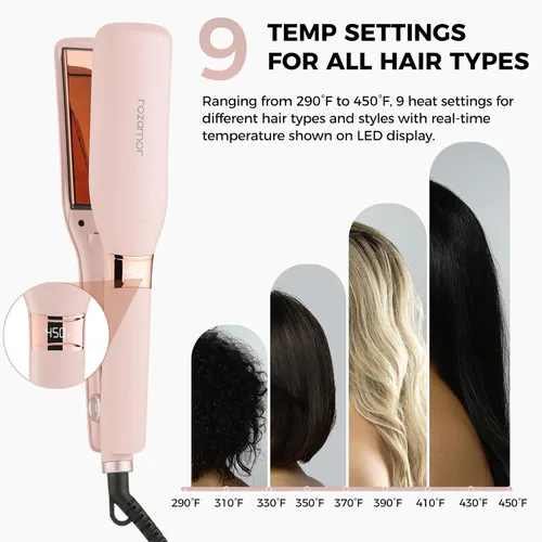 Miniatura 5 de Rozamor Plancha plana de titanio de 1.7 pulgadas de ancho con calor instantáneo para todo tipo de cabello, plancha plana de doble voltaje