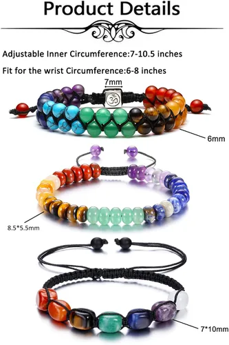 Miniatura 6 de TOP PLAZA - Pulsera de cuentas de chakras con 7 cristales curativos para yoga, meditación, relajación, ansiedad, para hombre y mujer