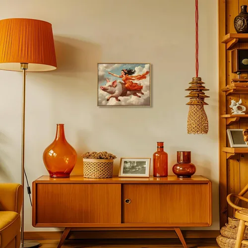 Miniatura 4 de Arte de pared de mujer victoriana, clásico ecléctico antiguo, impresiones divertidas de cerdo, lienzo retro surrealista, arte de pared de animales