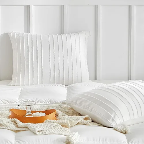 Miniatura 16 de WARMDERN - Fundas de almohada beige tamaño queen, fundas de almohada estándar, juego de 6 fundas de almohada de microfibra suave, textura boho
