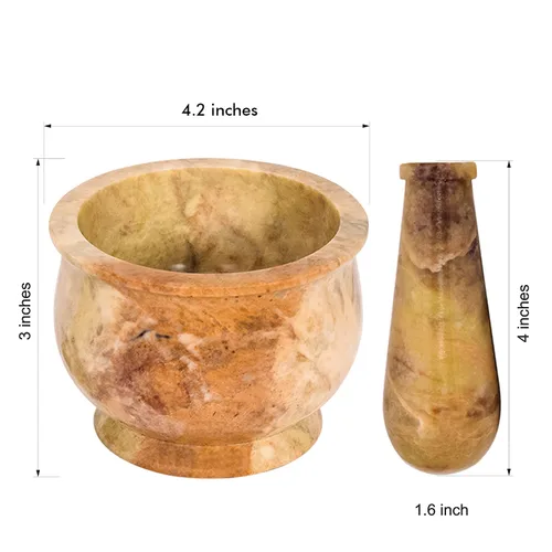 Miniatura 4 de Mortero y mortero, hecho de piedra dura pulida resistente, molinillo de piedra natural para especias, pastas, hierbas, condimentos, etc. (Haldi)