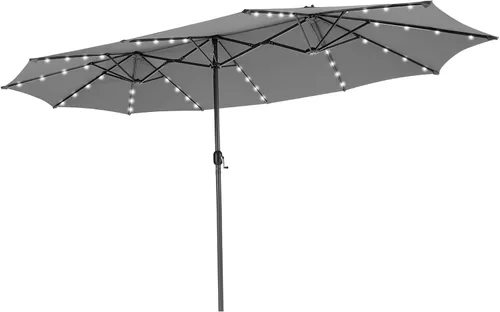 Miniatura 10 de Tangkula Sombrilla solar de patio de 13 pies, sombrilla de doble cara extra grande para mesa de mercado al aire libre con 36 luces LED, mango