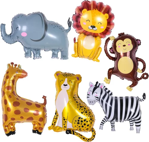 Miniatura 9 de 6 Piezas de Globos Gigantes de Animales de Safari de la Selva, Grandes Globos de Cebra, Jirafa, Leopardo, Guepardo, Tigre de Aluminio para Fiesta 6