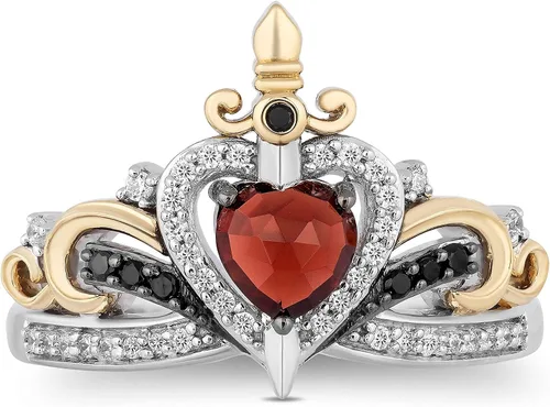 Miniatura 2 de Enchanted Disney Fine Jewelry 10K Yellow Gold and Sterling Silver with 15 Cttw Diamond and Red Garnet Evil Queen Ring