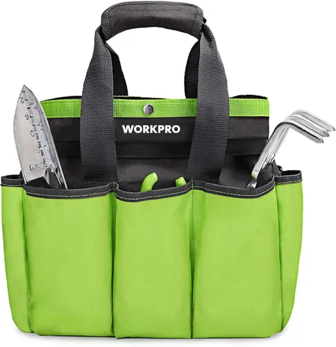 WORKPRO Bolsa de herramientas de jardín, 8 bolsillos, bolsa de jardinería Oxford resistente (herramientas no incluidas), 12 x 12 x 6 pulgadas Verde