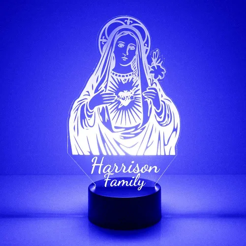 MMS - Lámpara de luz nocturna LED personalizada Virgen María, personalizada con tu nombre o texto, la lámpara de luz más grande del mercado, grabado