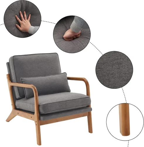 Miniatura 7 de Sillón moderno Mid-Century - Sillón de interior con respaldo y cojín de asiento, silla de lectura tapizada de terciopelo de peluche con reposabrazos