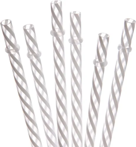 Miniatura 4 de Dakoufish 12 pajitas gruesas de plástico reutilizables de 11 pulgadas, sin BPA, pajitas para tarros de masón, color a rayas pequeñas