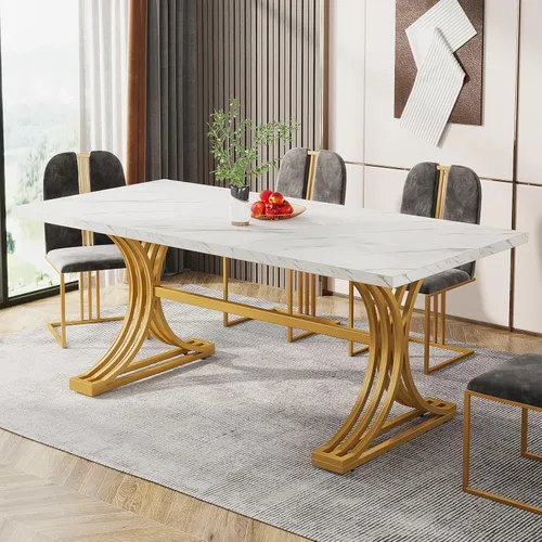 Miniatura 3 de Tribesigns Mesa de comedor rectangular de 63 pulgadas para 4 a 6, mesas de cocina modernas con elegantes patas de caballete de metal, mesas grandes