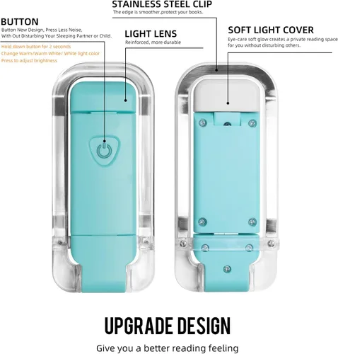 Miniatura 9 de EGWASER Luz de lectura de libros, luces LED portátiles recargables por USB con clip para leer en la cama, 3 luces ajustables regulables para 1