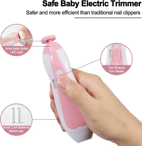 Miniatura 2 de Cortador de uñas eléctrico para bebés, de bajo ruido, seguro para recién nacidos, con 6 cabezales de molienda ligeros y reemplazables, esmalte