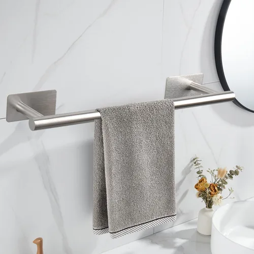 Miniatura 7 de Barra de toalla de baño autoadhesiva, toalleros de acero inoxidable para baño sin perforaciones, resistentes y antioxidantes, adhesivo en la pared