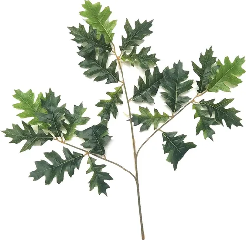 6 tallos de hojas de roble artificiales, ramas de árbol de roble sintético, plantas verdes para decoración floral de pared verde (verde) 29.5 in