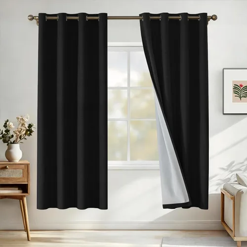 Miniatura 82 de Cortinas de lino 100% opacas para dormitorio, cortinas opacas de 45 pulgadas de largo, cortinas de oscurecimiento de habitación para sala de estar