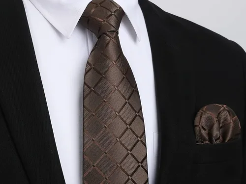 Miniatura 14 de HISDERN Conjunto de corbata a cuadros a cuadros pañuelo tejido clásico formal para hombre corbata y bolsillo cuadrado