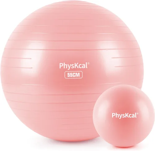 Miniatura 18 de PhysKcal Pelota de yoga para ejercicio, set de pilates, pelota de fitness de 4 tamaños para entrenamiento, parto, embarazo, terapia física - Bomba