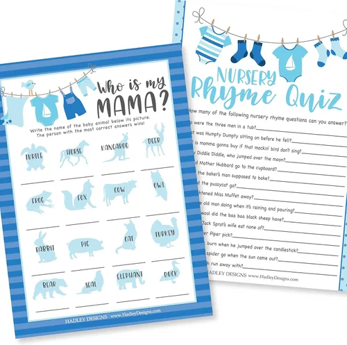 Miniatura 11 de Hadley Designs Juegos de baby shower para 25 invitados – Juego de ropa azul para baby shower, juego de baby shower verdadero o falso, juego