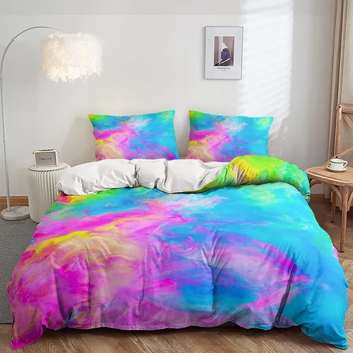 AILONEN Juego de funda de edredón de teñido anudado para niños, coloridos juegos de ropa de cama estilo hiphop, tamaño individual, funda de edredón