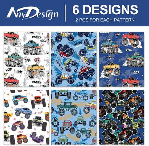 Miniatura 3 de 12 hojas de papel de regalo para camión, no enrollable, papel de regalo de caricaturas de carreras de autos de carreras, plegado a granel, plano