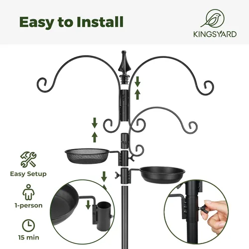 Miniatura 8 de Kit de estación de alimentación para pájaros Kingsyard - poste de comedero de 85 pulgadas con base de 5 puntas, soporte de comedero para pájaros