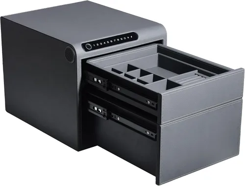 Miniatura 12 de Caja fuerte para joyas con cajones, biométrico de huellas dactilares, caja fuerte deslizante para pistolas, caja fuerte para almacenamiento de joyas