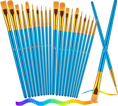 Pinceles de pintura, juego de pinceles para pintura acrílica, 20 piezas de madera maciza Handel Oil Acuarela pinceles con cepillos de pelo de nailon