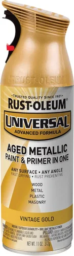 Rust-Oleum 342918 Pintura en aerosol metálica envejecida universal para todas las superficies, 11 onzas, oro vintage Dorado (vintage gold)