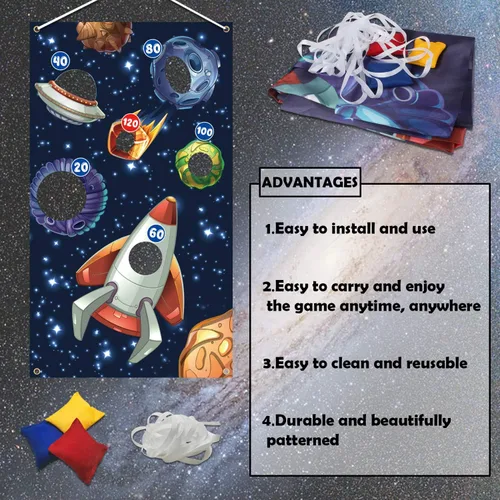 Miniatura 4 de Cartel de juegos de lanzamiento del espacio exterior, telón de fondo para interiores o exteriores, temática de galaxia, suministros de decoración