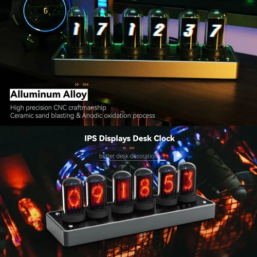 Miniatura 2 de Reloj de Tubo Nixie IPS de Adventurers, Simulación Creativa de Reloj de Tubo Nixie Electrónico de Bricolaje con Pantalla LCD IPS de 6 Bits, 12/24