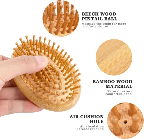 Miniatura 2 de Cepillo de bambú para el crecimiento del cabello, mini cepillo de bambú para el cuero cabelludo, masajeador de cuero cabelludo de madera, cepillo
