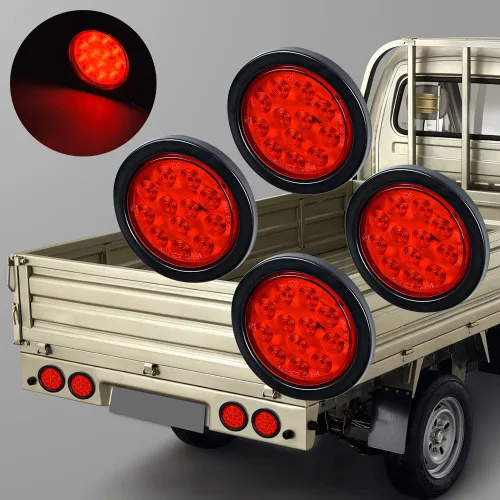 Miniatura 27 de Astra Depot Luz trasera redonda roja de 4 pulgadas, 12 luces LED para remolque, impermeable, lámpara trasera de freno con juntas de goma con ojales