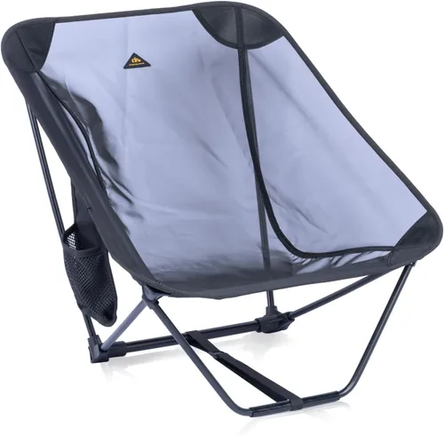 iClimb Silla plegable de camping compacta ultraligera baja con bolsillo lateral y bolsa de transporte (malla negra)