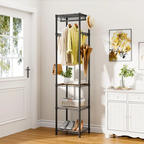 Miniatura 3 de R1 Perchero de Servicio Pesado para Ropa, Percheros para Ropa para Colgar Prendas, Perchero de Prendas con Estantes de Almacenamiento, Perchero