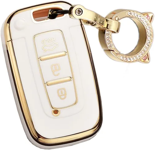 ontto Funda para llave de coche con llavero compatible con Hyundai llavero duradero para Elantra GT Genesis Genesis Coupe Sonata Veloster Beige