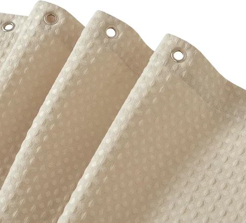 Miniatura 13 de Madison Park Cortina de ducha de tejido waffle con diseño a rayas en piezas, cortina de ducha de tela para baño con gestión de humedad 3M Rayas Taupe