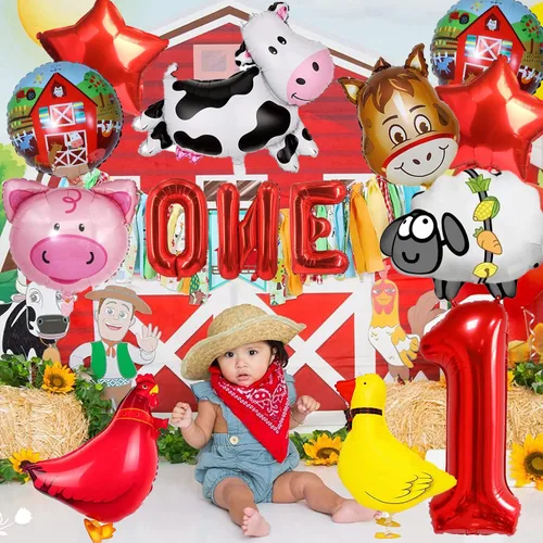 Miniatura 7 de 14 PIEZAS Globos de Animales de Granja Vaca Oveja Pato Gallo Cerdo Burro Globos Suministros de Globos de Corral con Globo de Papel de Aluminio