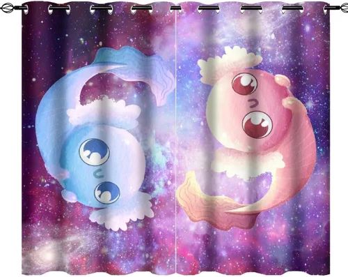 Miniatura 47 de Cortinas abstractas de ajolote con diseño de galaxia, colorido, peces, animales, ajolote, aislamiento térmico, oscurecimiento y reducción de ruido