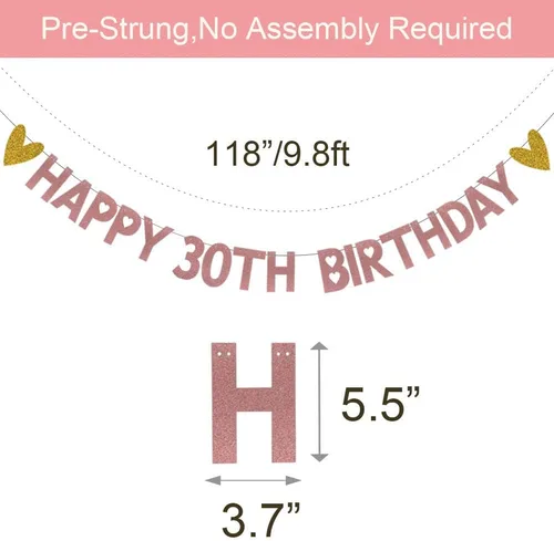 Miniatura 2 de Cartel de Feliz 30 cumpleaños, pre-encordado, papel de oro rosa con purpurina, decoraciones de fiesta para 30 años, suministros de fiesta