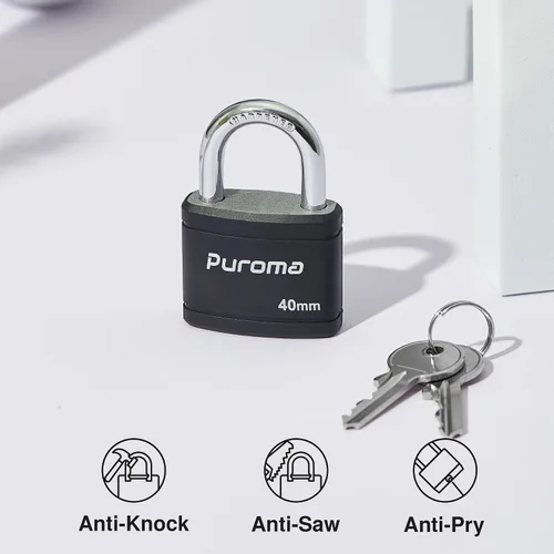 Miniatura 5 de Puroma Candado con llave con 2 llaves iguales, cerradura de casillero de 7/8 pulgadas, cerraduras de alta resistencia para puerta, cerrojo, caja