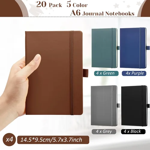 Miniatura 2 de Laumoi Paquete de 20 cuadernos de bolsillo de 3.7 x 5.7 pulgadas, tapa dura, pequeños cuadernos de bolsillo con soporte para bolígrafo, diario marrón
